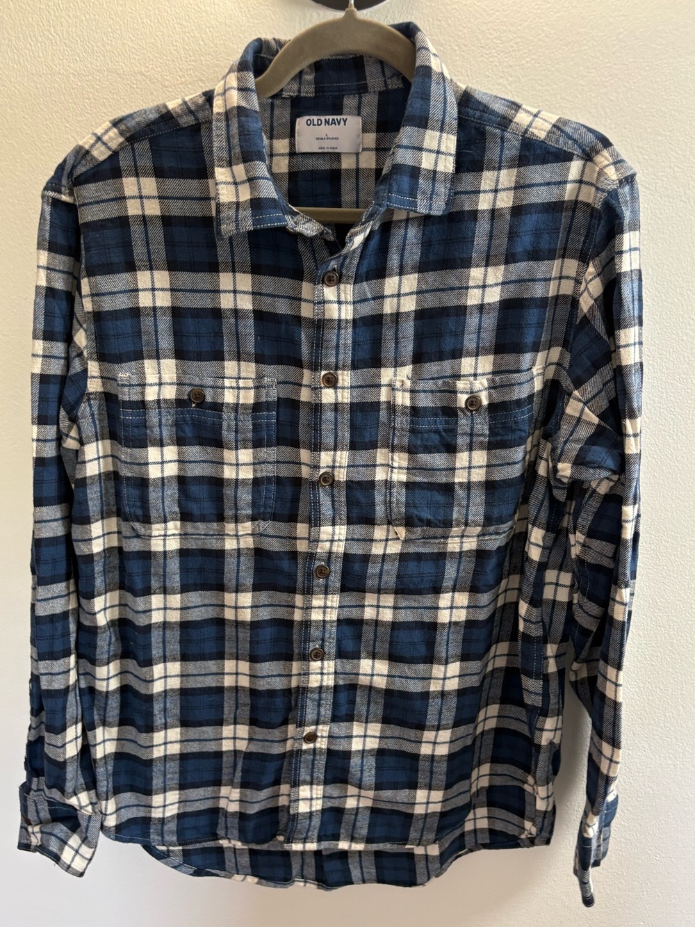 Old Navy Blue Plaid Flannel Button Down Shirt L